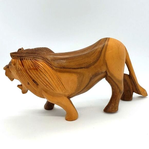 Vintage Hand Carved Wooden Lion Figurine - Picture 7 of 13